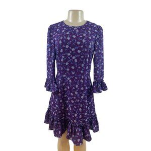 Eliza J Purple Floral Ruffle Hem Long Sleeve Dress With Back Zip Closure Size 6